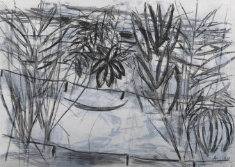 Kindheitsmuster (zu Christa Wolf) , 2012<br />
Garten<br />
Zeichnung, Kohle, Kreide, 20 x 41 cm