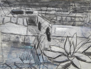 Kindheitsmuster (zu Christa Wolf) , 2012<br />
Schulgarten<br />
Zeichnung, Kohle, Kreide, 60 x 47 cm