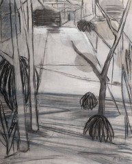 Kindheitsmuster (zu Christa Wolf) , 2012<br />
Schnee im April<br />
Zeichnung, Kohle, Kreide, 60 x 47 cm