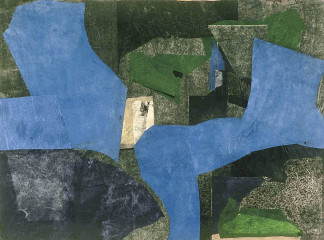 Variationen zum Thema Blau, 1993, (10-teilig, Blatt IV)<br />
Verschiedene Papiere, Reisschleim, Gouache, 59 x 82 cm